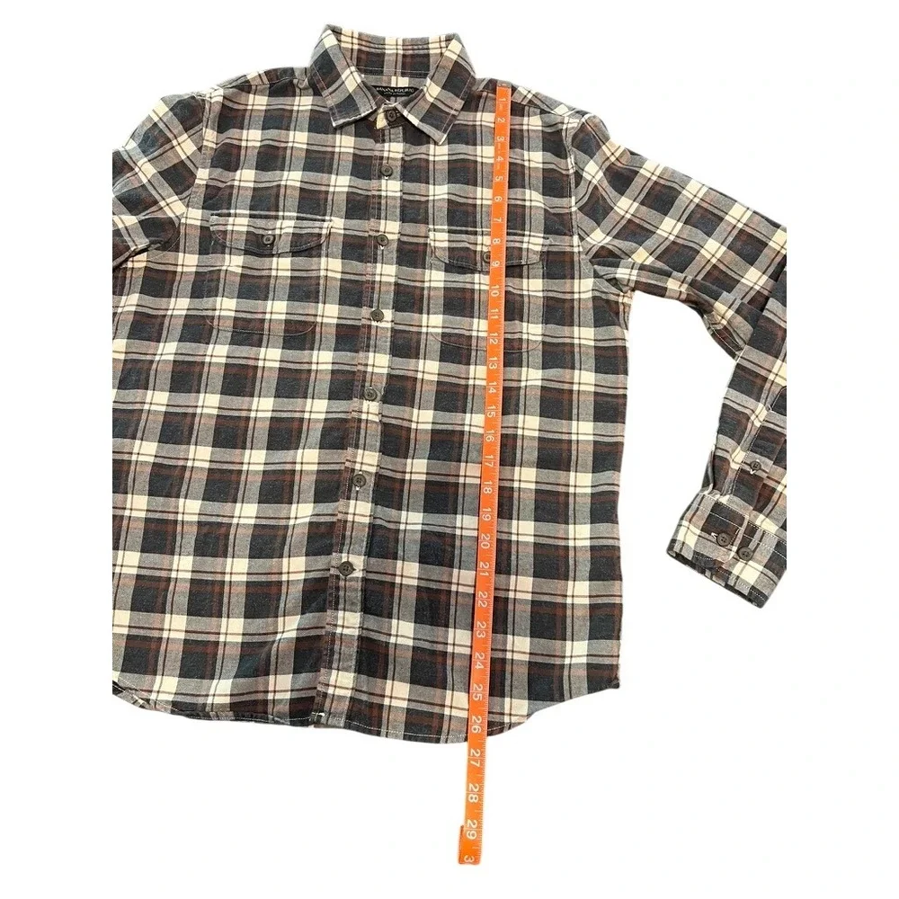 Banana Republic Luxe Flannel Untucked Slim Fit Plaid Shirt Men Medium Navy Cream